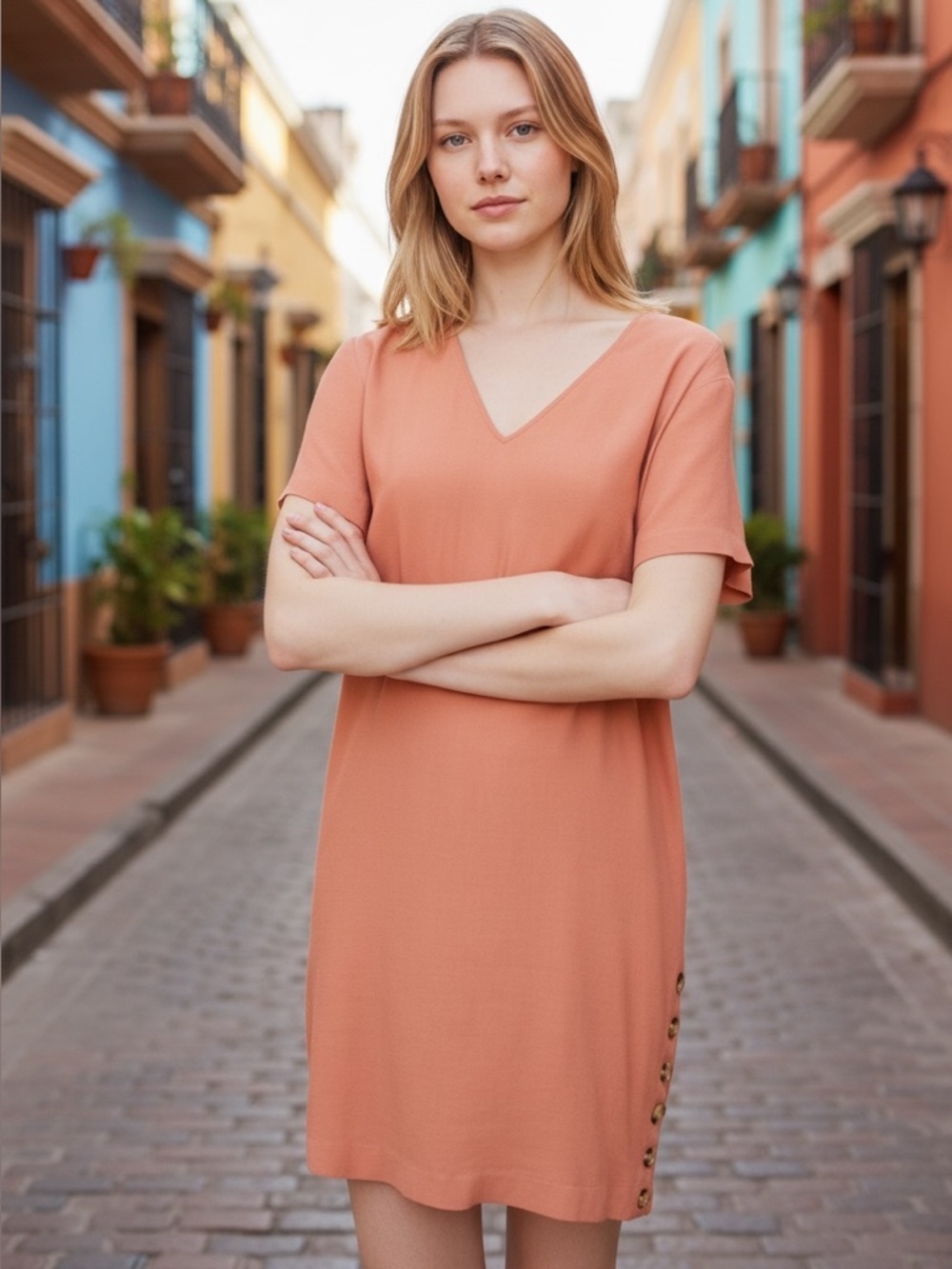 Madewell side-button easy dress sweet dahlia m